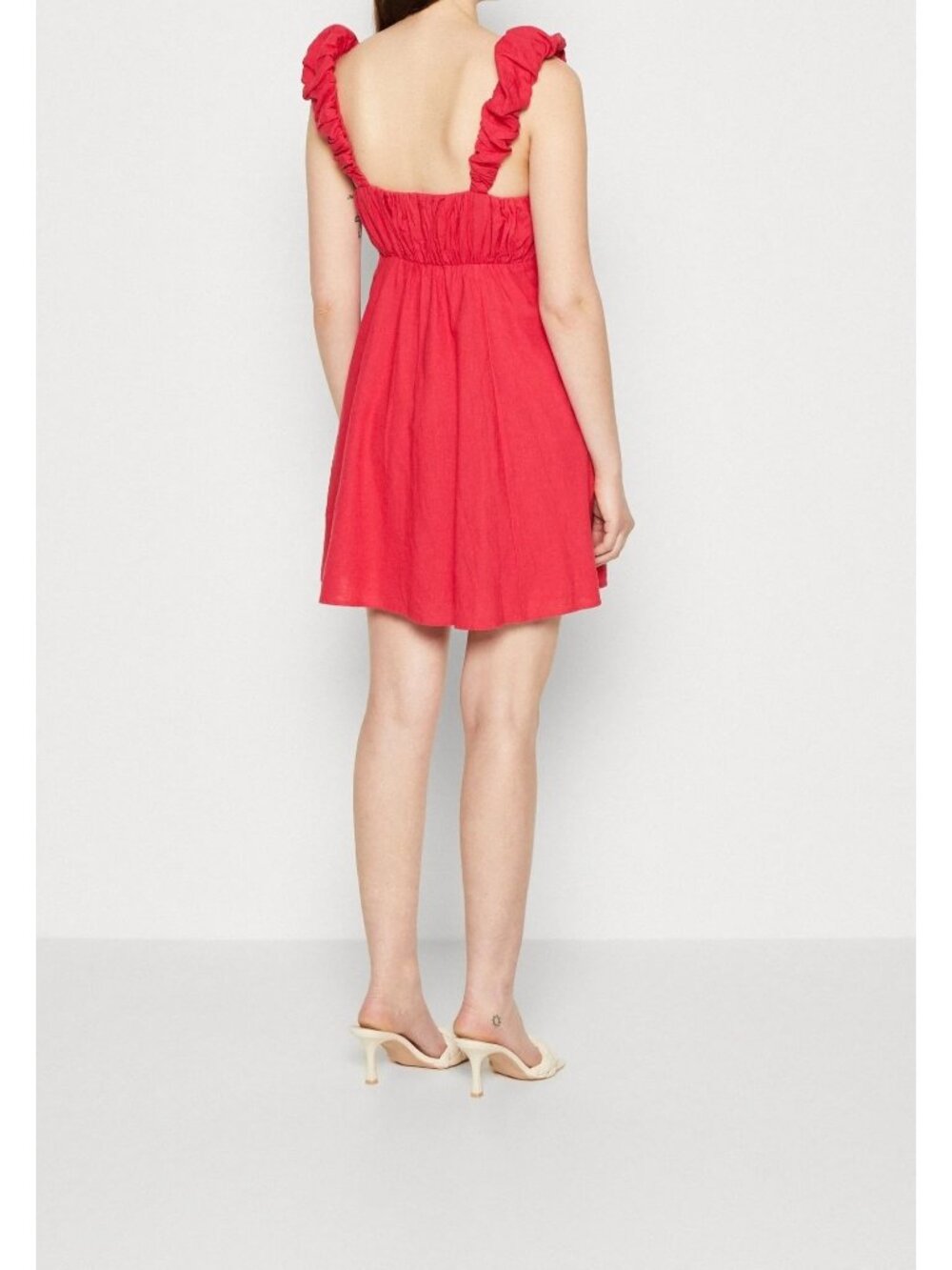Abercrombie & Fitch Dress Size XLT Pink Ruffle-Strap Linen Neck Square Sundress - Picture 2 of 10